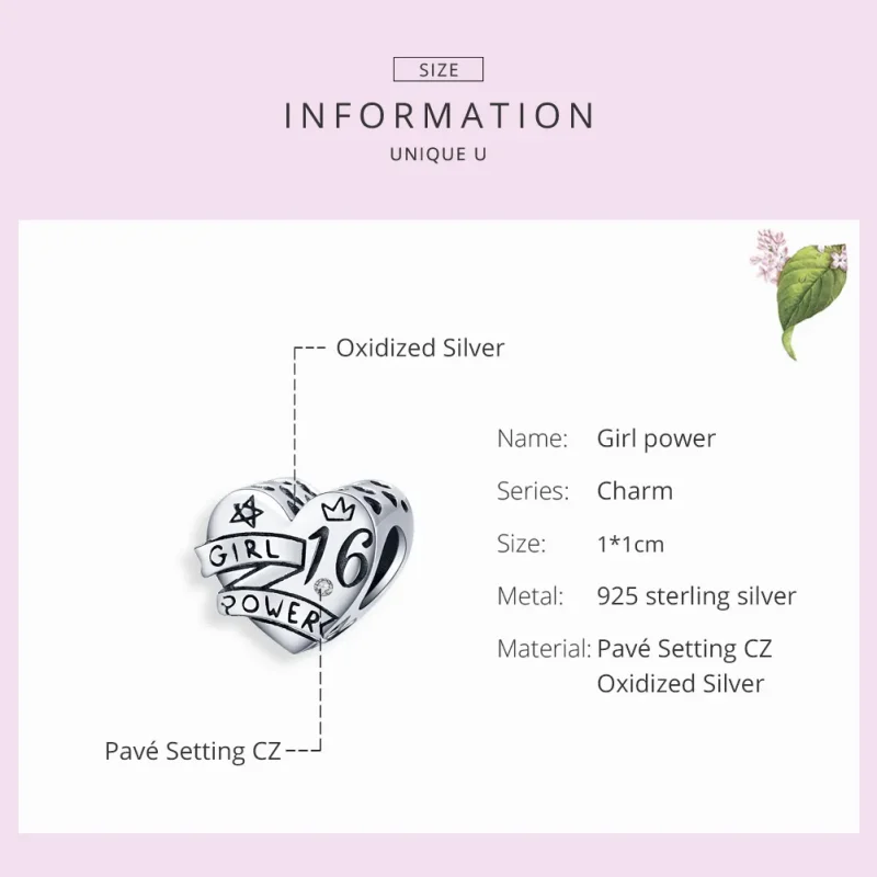 (image for) Pandora Style Silver Girl Power Sweet 16 Charm - SCC1437 - View 7