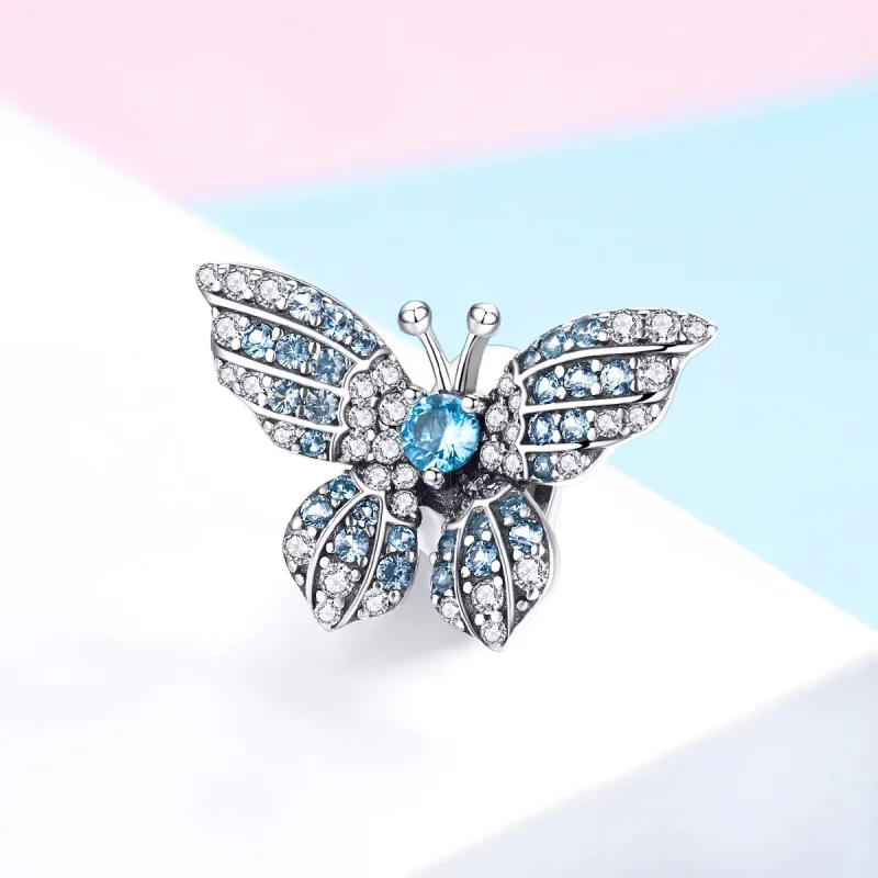 (image for) Pandora Style Silver Glitter Butterfly Charm - BSC061 - View 2