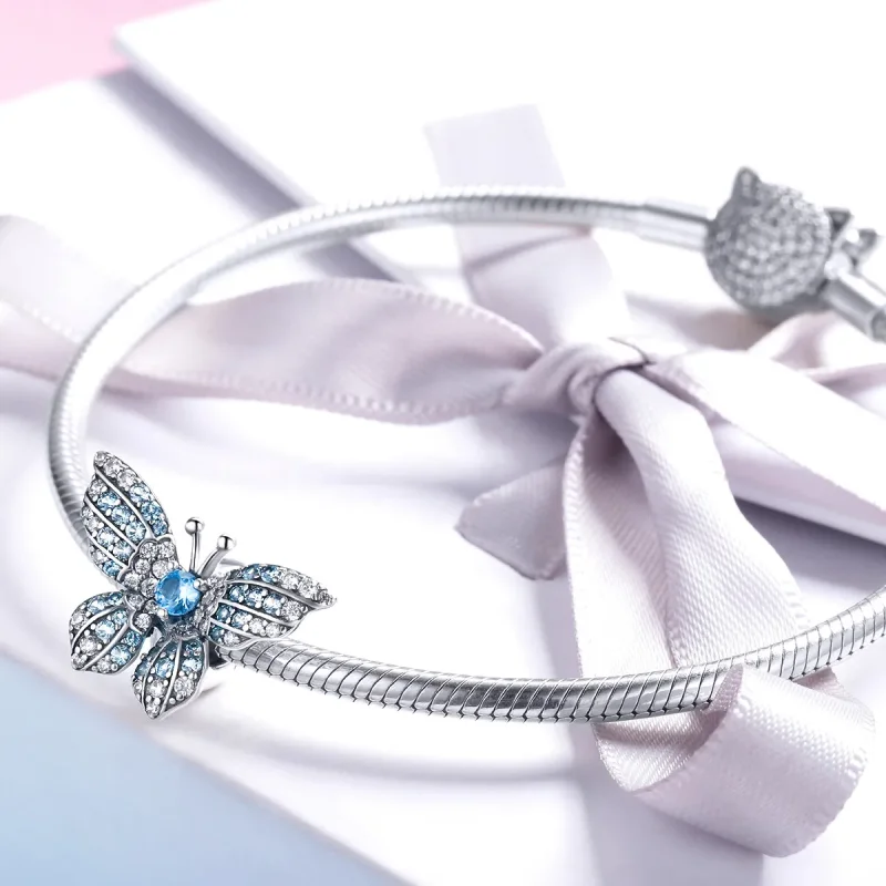(image for) Pandora Style Silver Glitter Butterfly Charm - BSC061 - View 3
