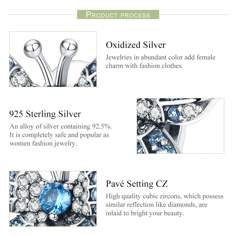 (image for) Pandora Style Silver Glitter Butterfly Charm - BSC061 - View 7