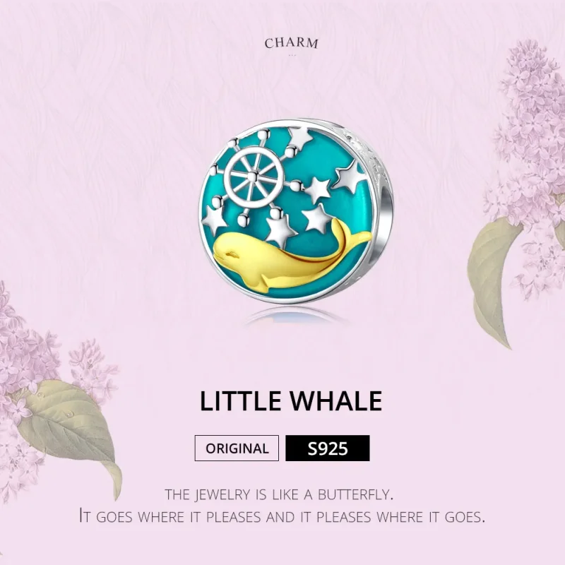 (image for) Pandora Style Silver & Gold-Plated Baby Whale Charm - SCC1296 - View 2