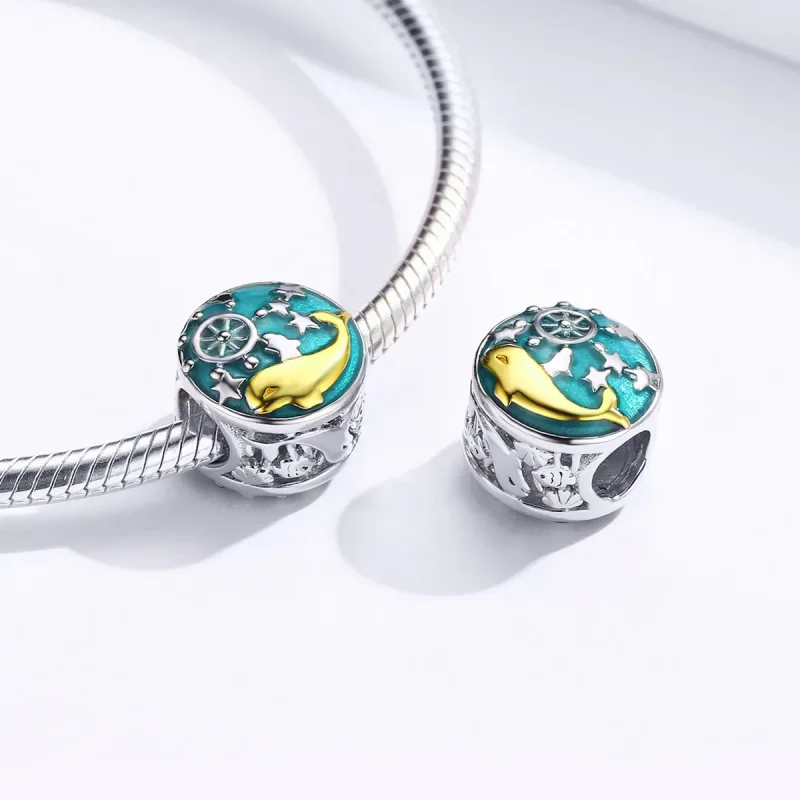 (image for) Pandora Style Silver & Gold-Plated Baby Whale Charm - SCC1296 - View 4