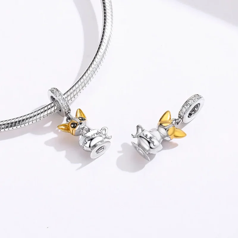 (image for) Pandora Style Silver & Gold-Plated Cup Puppy Dangle - SCC1214 - View 3