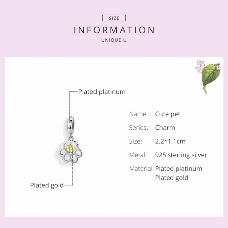 (image for) Pandora Style Silver & Gold-Plated Cure Pet Dangle - SCC1251 - View 3