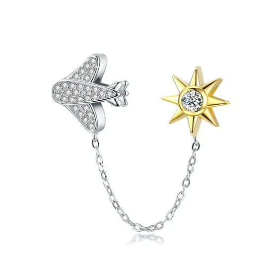 (image for) Pandora Style Silver & Gold-Plated Fly In The Starry Night Safety Chain - SCC1243