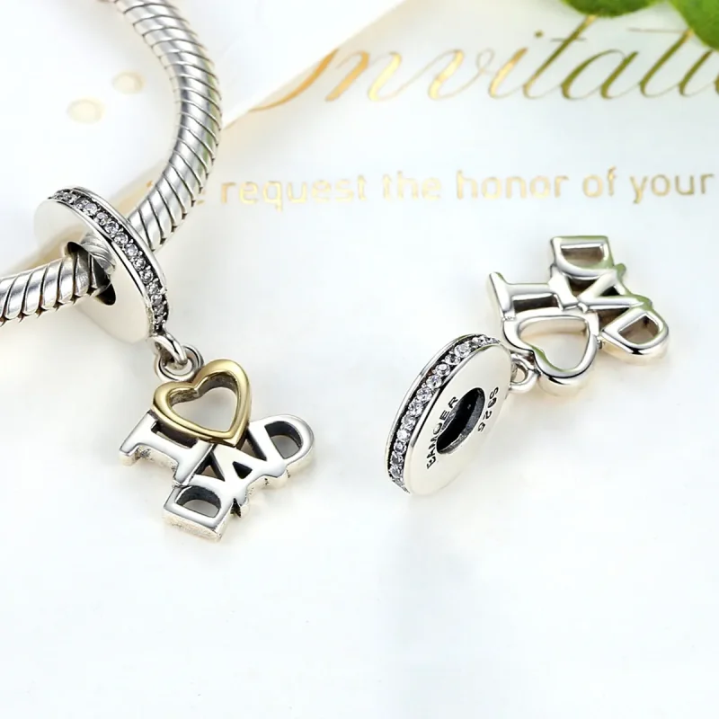 (image for) Pandora Style Silver & Gold-Plated I Love Dad Dangle - SCC052 - View 2