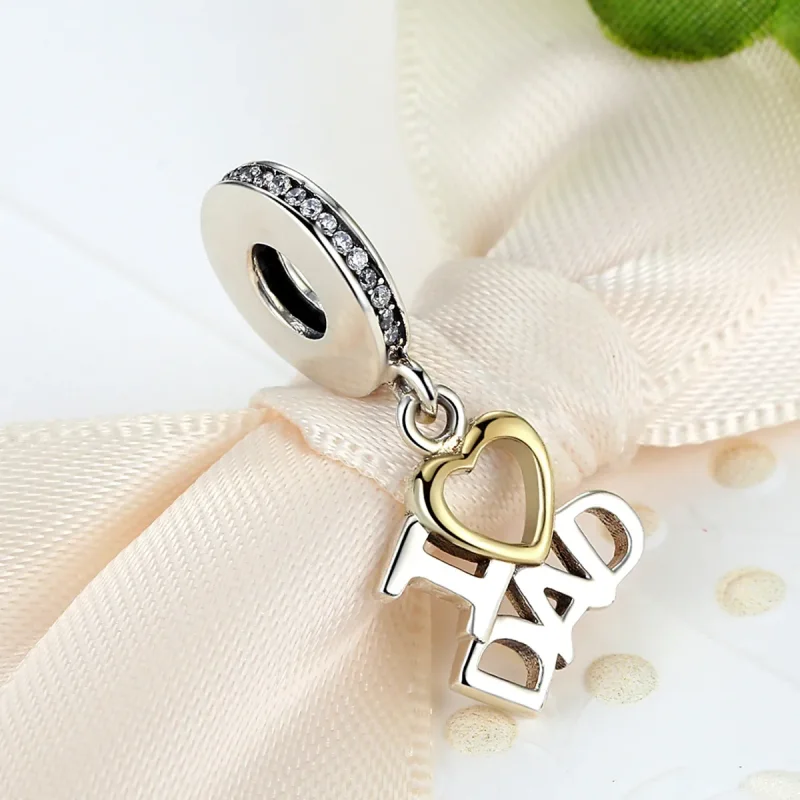 (image for) Pandora Style Silver & Gold-Plated I Love Dad Dangle - SCC052 - View 4