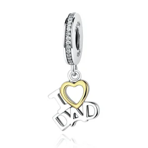 Pandora Style Silver & Gold-Plated I Love Dad Dangle - SCC052 (image for) Pandora Style Silver & Gold-Plated I Love Dad Dangle - SCC052