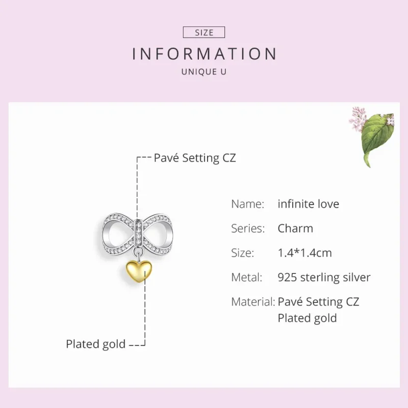 (image for) Pandora Style Silver & Gold-Plated Infinite Love Charm - SCC1300 - View 3