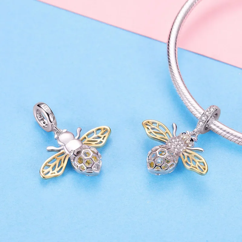 (image for) Pandora Style Silver & Gold-Plated Motion Bee Dangle - SCC1125 - View 6