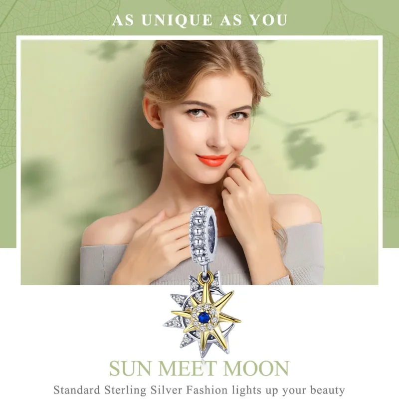 (image for) Pandora Style Silver & Gold-Plated Pavé Sun Meet Moon Dangle - SCC1135 - View 2