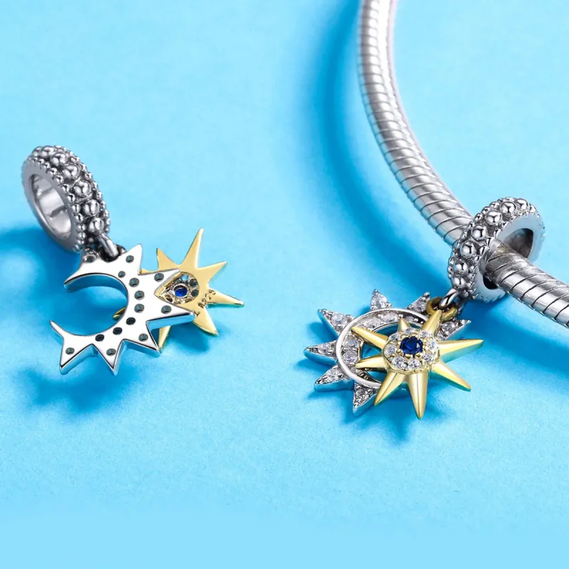(image for) Pandora Style Silver & Gold-Plated Pavé Sun Meet Moon Dangle - SCC1135 - View 3