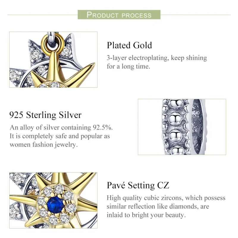(image for) Pandora Style Silver & Gold-Plated Pavé Sun Meet Moon Dangle - SCC1135 - View 5
