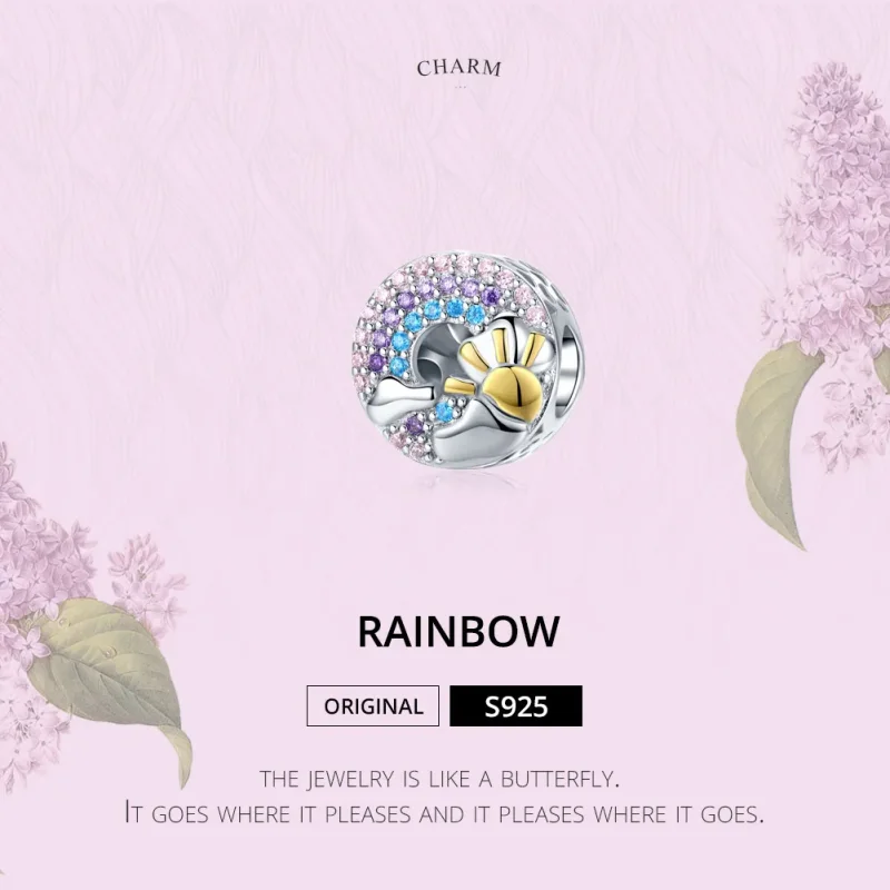 (image for) Pandora Style Silver & Gold-Plated Rainbow & Sun Charm - SCC1255 - View 2