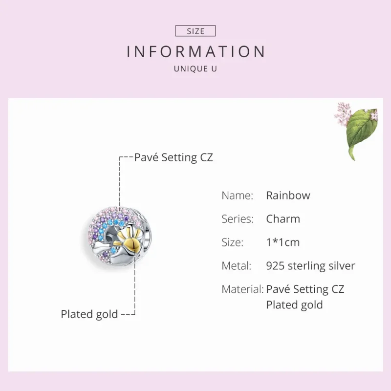 (image for) Pandora Style Silver & Gold-Plated Rainbow & Sun Charm - SCC1255 - View 3