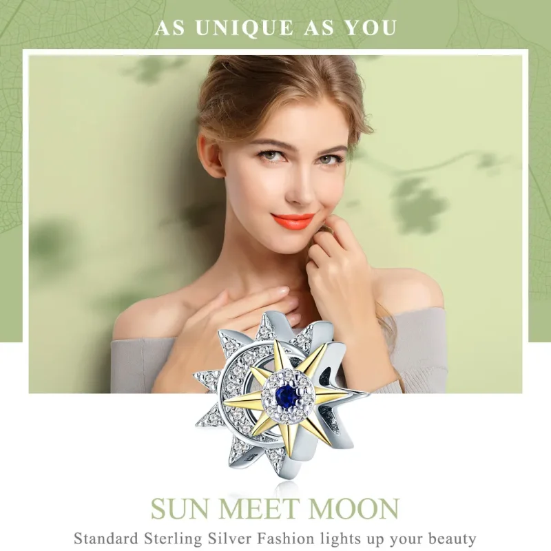 (image for) Pandora Style Silver & Gold-Plated Sun Meets Moon Charm - SCC1137 - View 2
