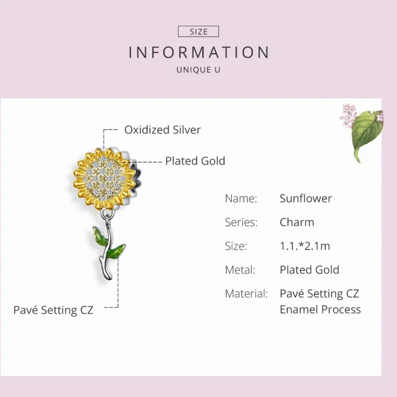(image for) Pandora Style Silver & Gold-Plated Sunflower Dangle - SCC1211 - View 3