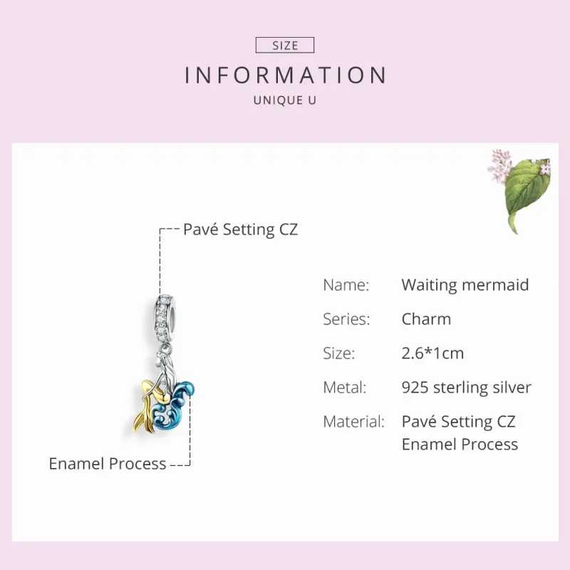 (image for) Pandora Style Silver & Gold-Plated Waiting Mermaid Dangle - SCC1166 - View 3