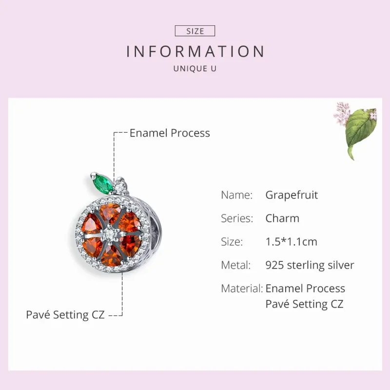 (image for) Pandora Style Silver Grapefruit Charm - SCC1277 - View 3