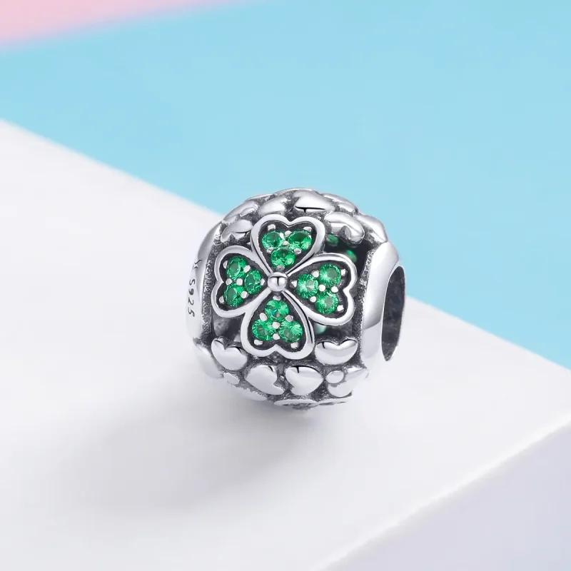 (image for) Pandora Style Silver Green Clover Charm - SCC964 - View 2