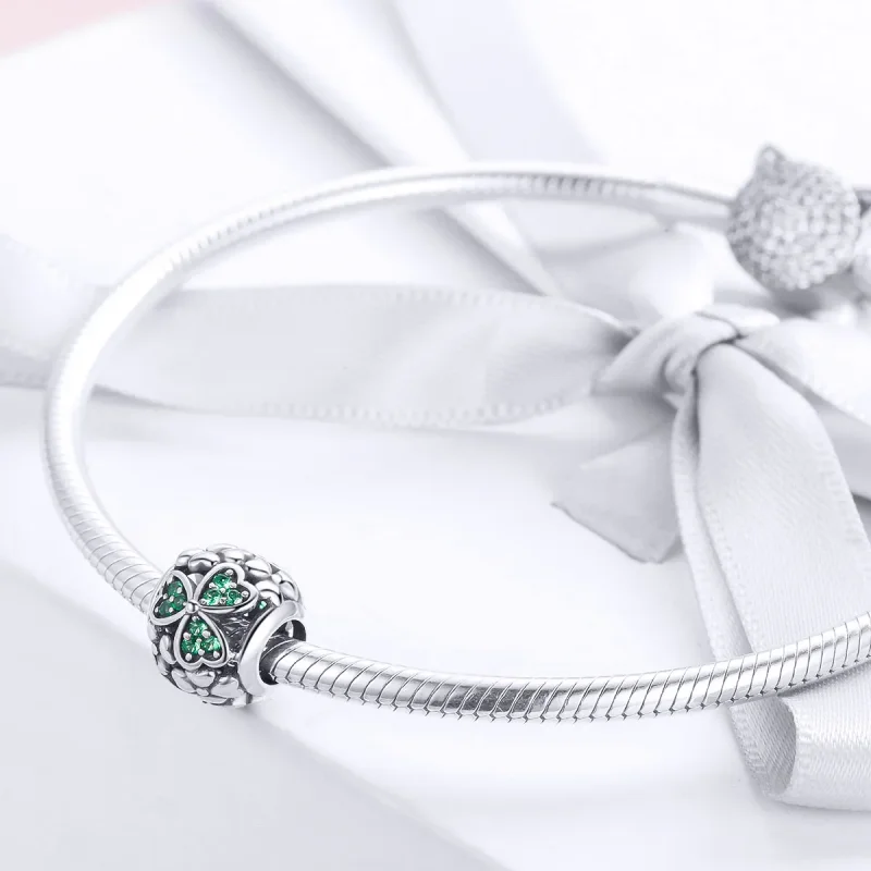 (image for) Pandora Style Silver Green Clover Charm - SCC964 - View 3