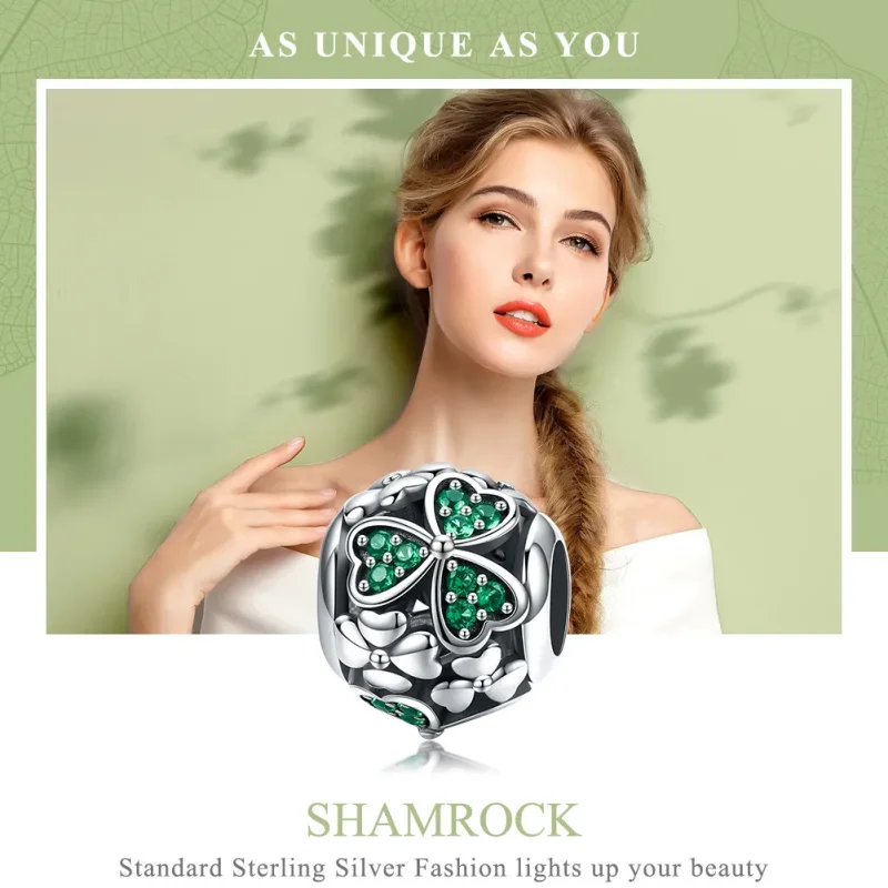 (image for) Pandora Style Silver Green Clover Charm - SCC964 - View 6
