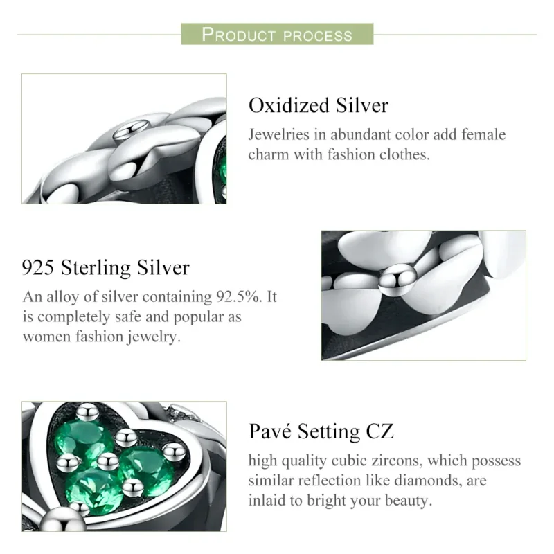 (image for) Pandora Style Silver Green Clover Charm - SCC964 - View 7