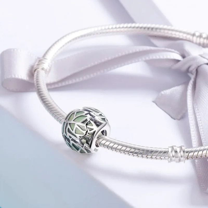 (image for) Pandora Style Silver Green Leaves Are In Love Charm - SCC524 - View 4