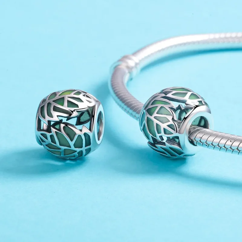 (image for) Pandora Style Silver Green Leaves Are In Love Charm - SCC524 - View 5