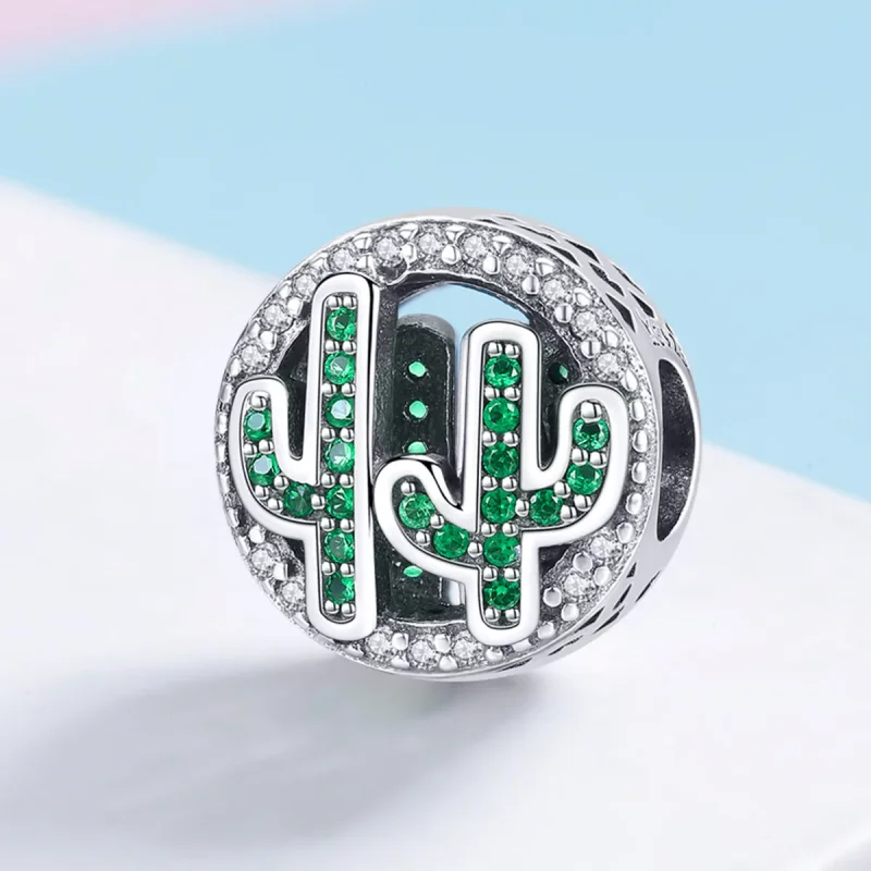 (image for) Pandora Style Silver Green Vibrant Cactus Charm - SCC918 - View 2