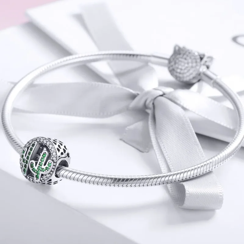 (image for) Pandora Style Silver Green Vibrant Cactus Charm - SCC918 - View 3