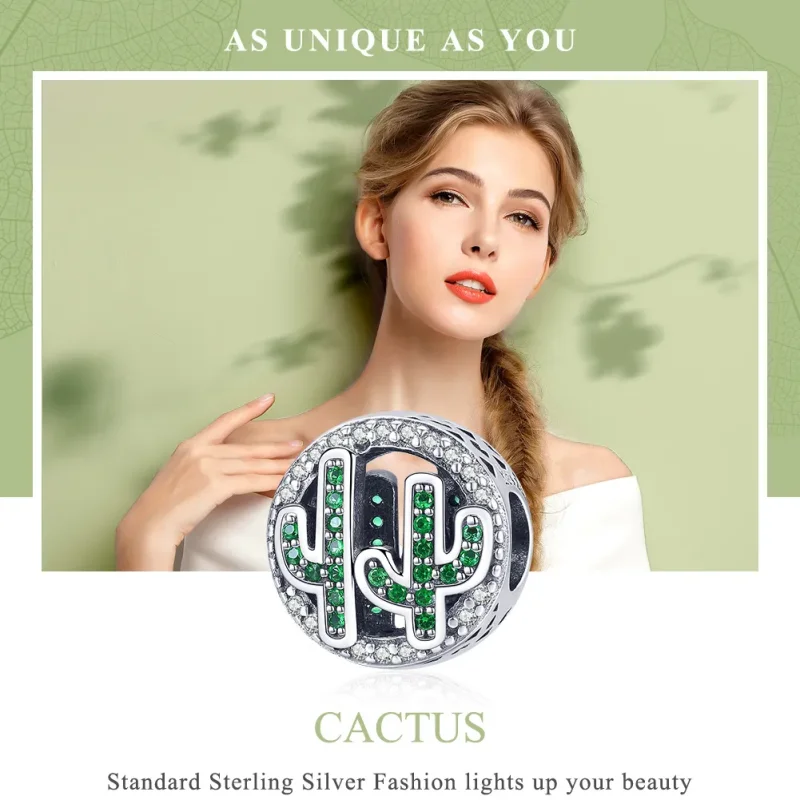 (image for) Pandora Style Silver Green Vibrant Cactus Charm - SCC918 - View 6