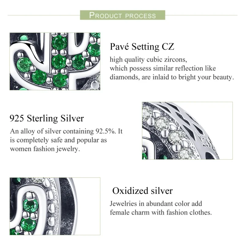 (image for) Pandora Style Silver Green Vibrant Cactus Charm - SCC918 - View 7