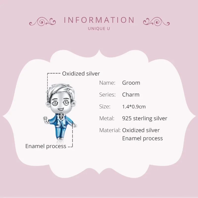(image for) Pandora Style Silver Groom Charm - SCC1812 - View 6