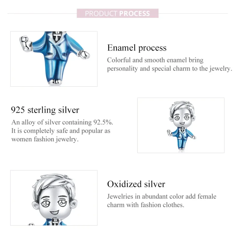 (image for) Pandora Style Silver Groom Charm - SCC1812 - View 7
