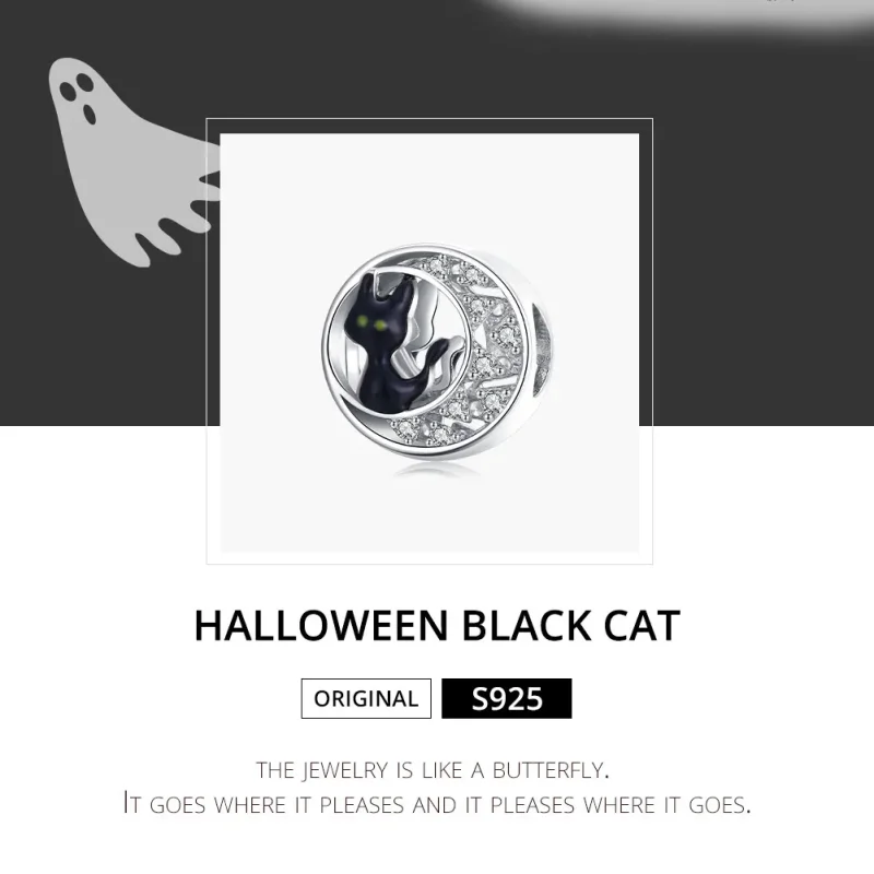(image for) Pandora Style Silver Halloween Black Cat Charm - BSC325 - View 6