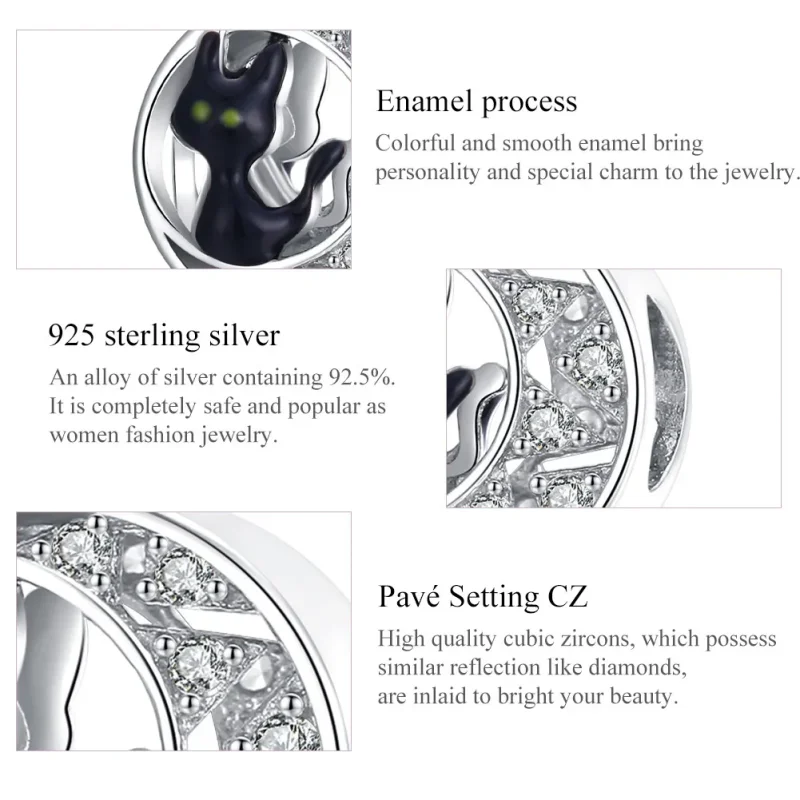 (image for) Pandora Style Silver Halloween Black Cat Charm - BSC325 - View 7