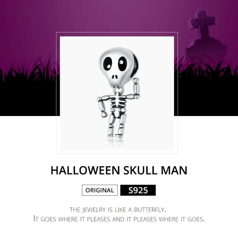 (image for) Pandora Style Silver Halloween Skull Man Charm - SCC1617 - View 6