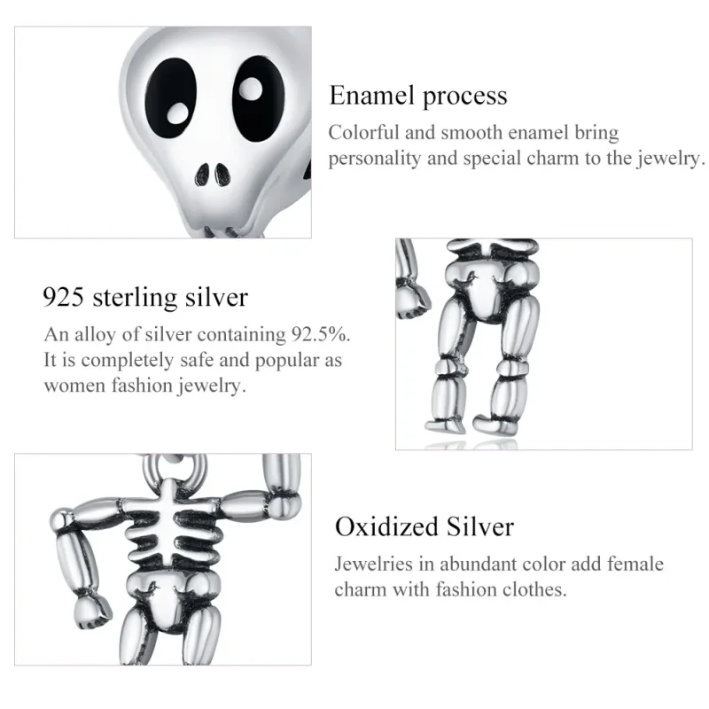 (image for) Pandora Style Silver Halloween Skull Man Charm - SCC1617 - View 7