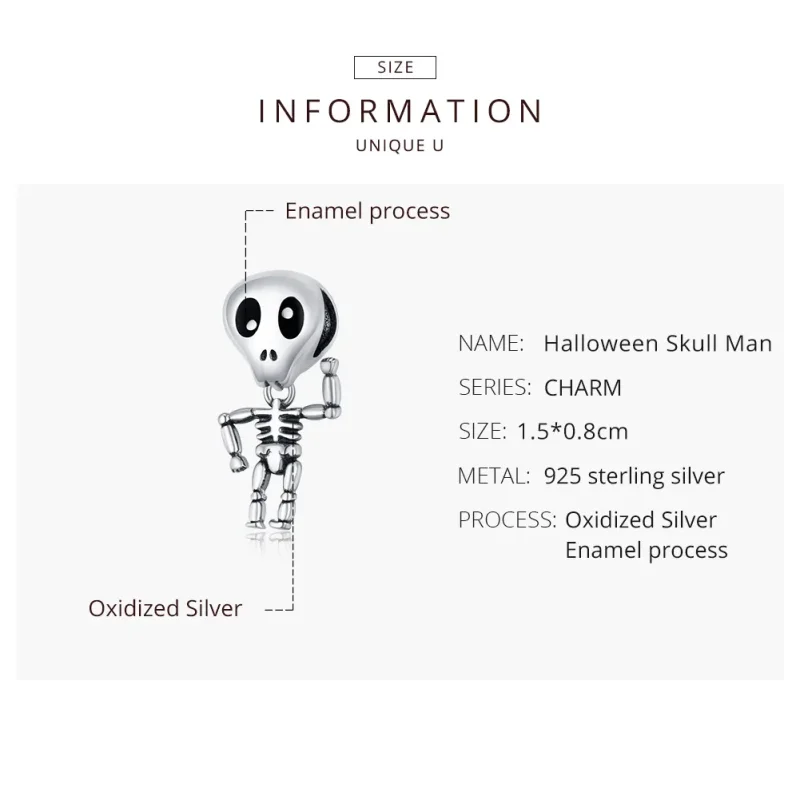 (image for) Pandora Style Silver Halloween Skull Man Charm - SCC1617 - View 8