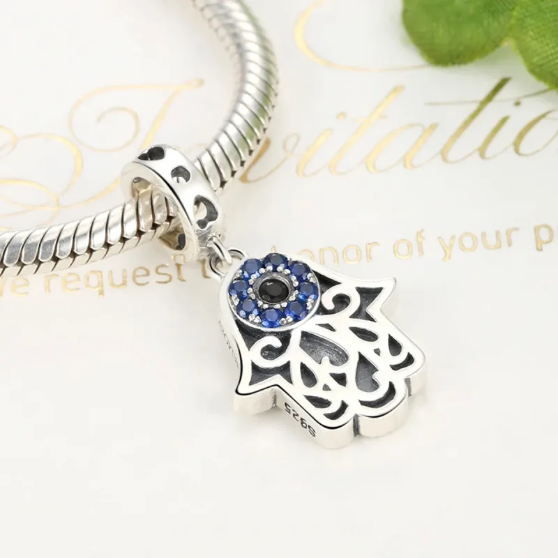 (image for) Pandora Style Silver Hamsa Hand Dangle - SCC085 - View 2