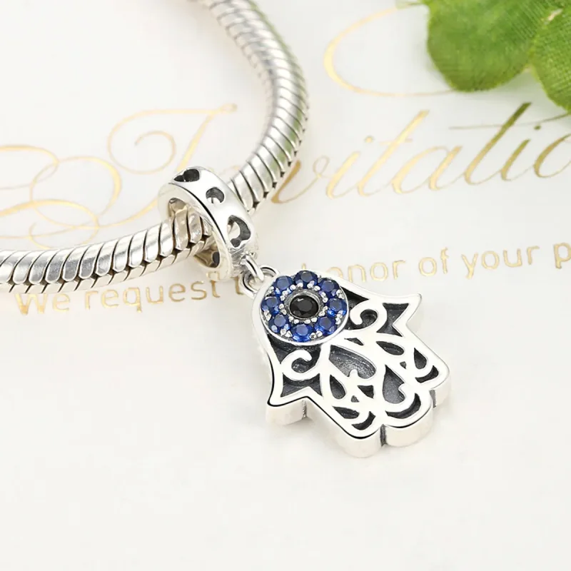 (image for) Pandora Style Silver Hamsa Hand Dangle - SCC085 - View 3