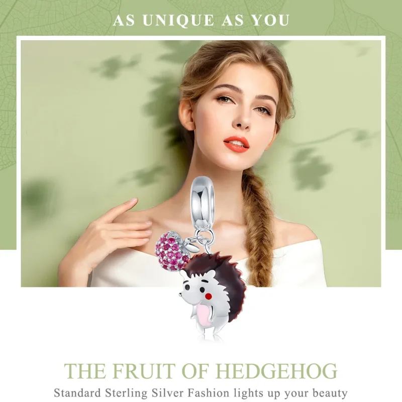 (image for) Pandora Style Silver Hedgehog & Fruit Dangle - SCC1061 - View 2