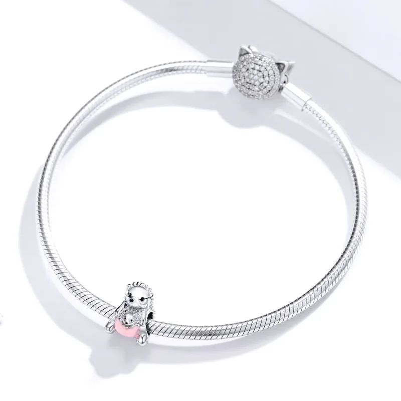 (image for) Pandora Style Silver Hedgehog mother and child Charm - BSC239 - View 3
