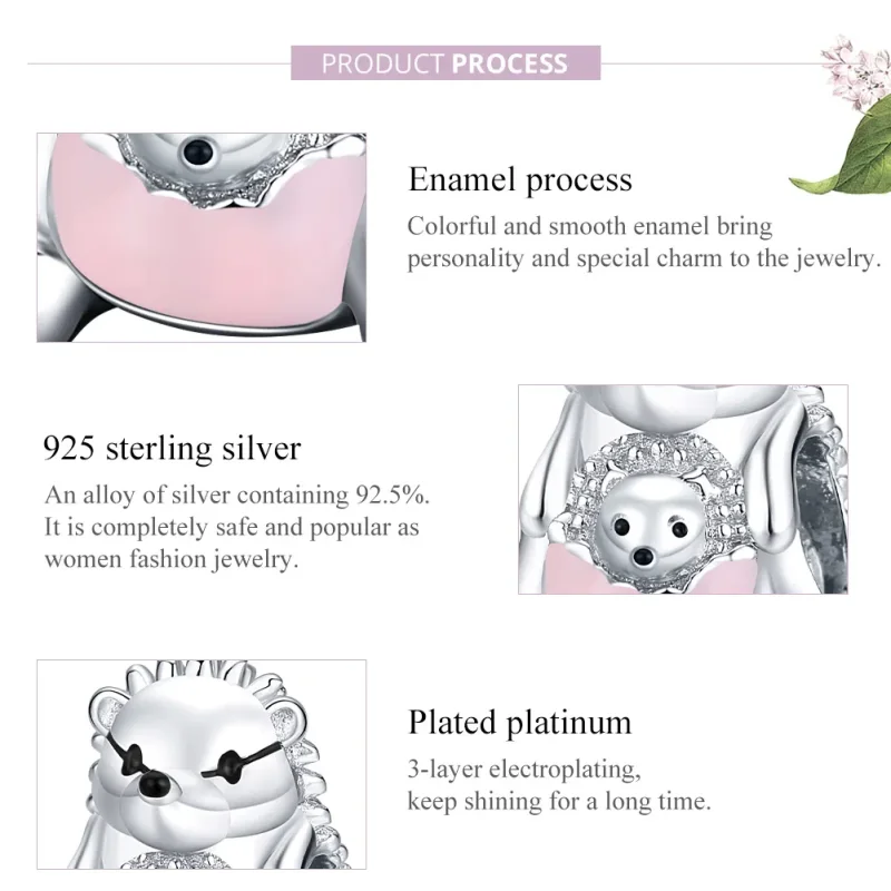 (image for) Pandora Style Silver Hedgehog mother and child Charm - BSC239 - View 8