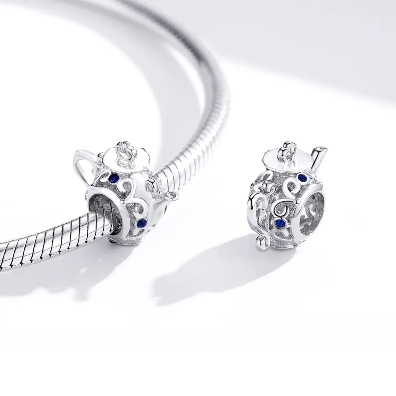(image for) Pandora Style Silver Hollow Teapot Charm - BSC274 - View 4