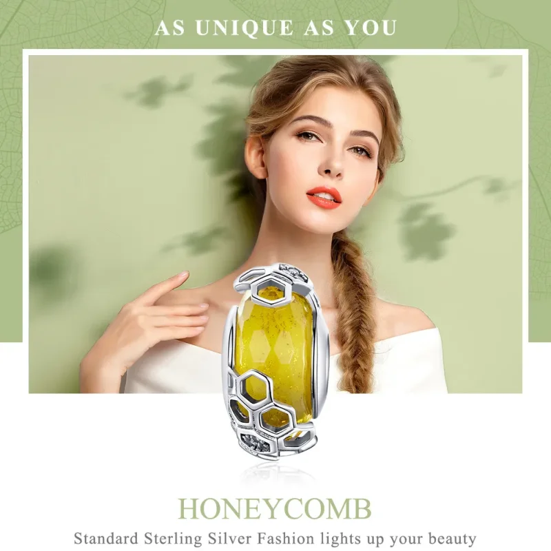 (image for) Pandora Style Silver Honeycomb Glass Murano Charm - SCC1073 - View 2