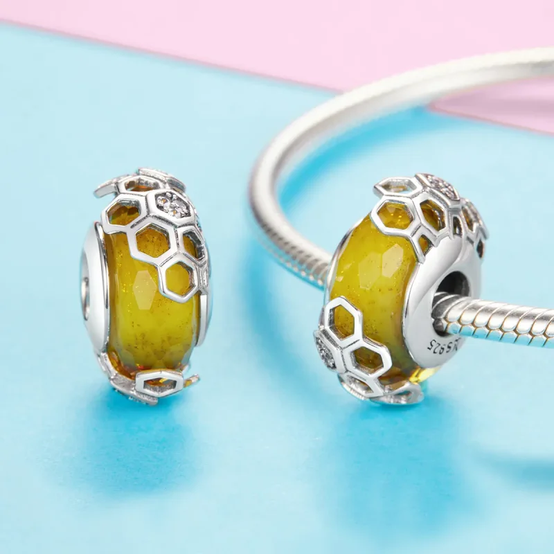 (image for) Pandora Style Silver Honeycomb Glass Murano Charm - SCC1073 - View 3