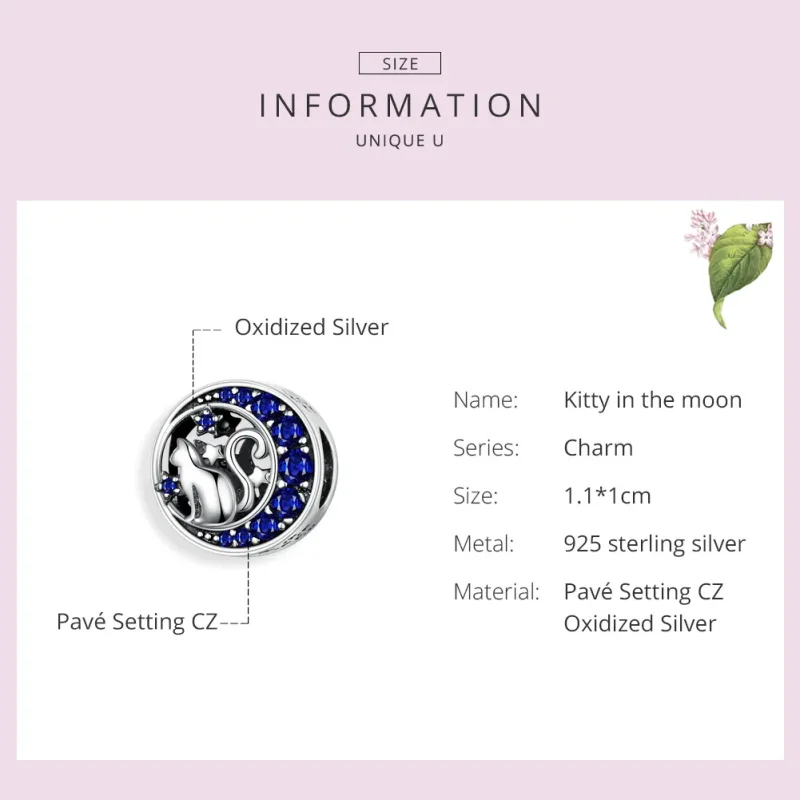 (image for) Pandora Style Silver Kitty In The Moon Charm - SCC1204 - View 3