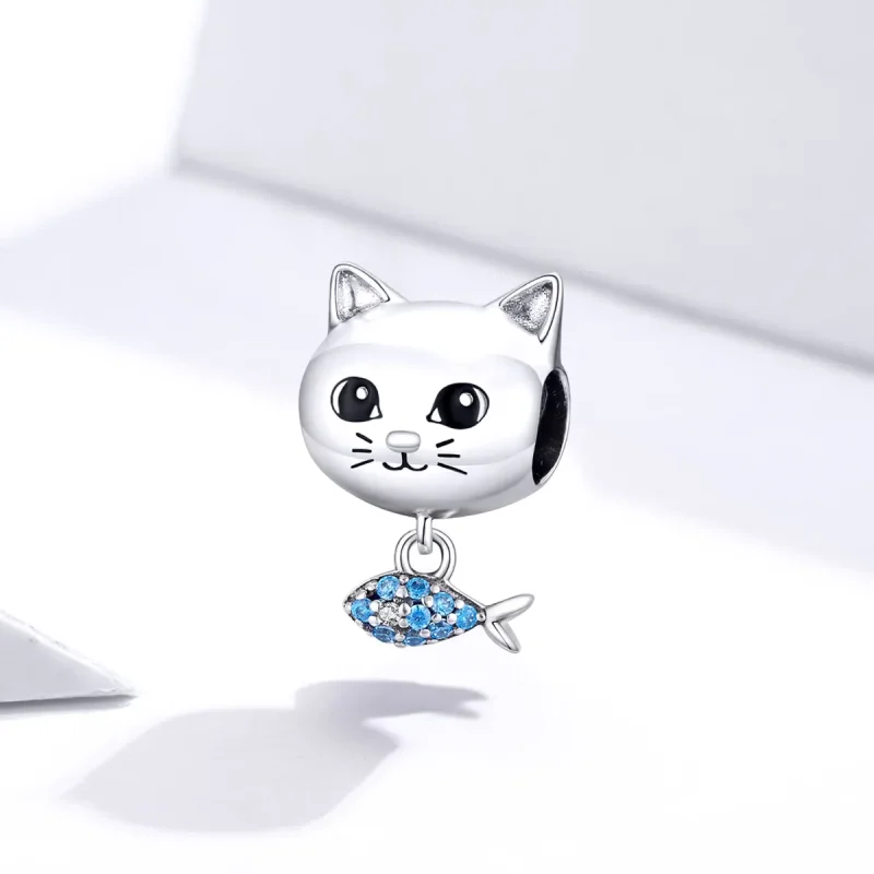 (image for) Pandora Style Silver Kitty Love Fish Charm - BSC226 - View 2